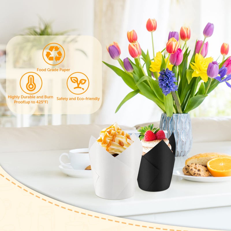 Xindtek Tulip Cupcake Liners 100-Count Muffin Cups Standard Tulip Muffin Cupcake Natural Cupcake Paper Liners for Wedding Birthday Christmas Party Baby Shower Anniversaries All Festivals - Image 5